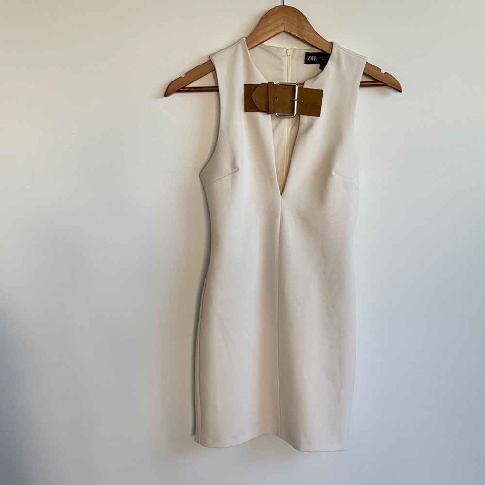 Zara Cream Mini Dress with Tan Belt
